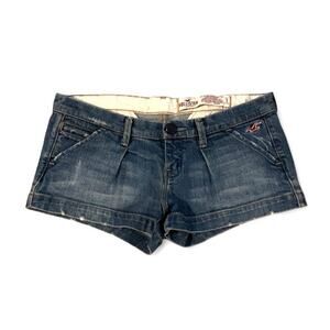 Vintage Y2K Hollister Low Rise Pleated Denim Micro Shorts Size 1